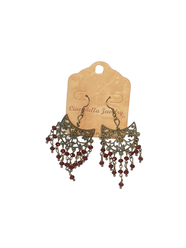 Bohemian Rhapsody: Copper Filigree Chandelier Earrings with Poppy Jasper