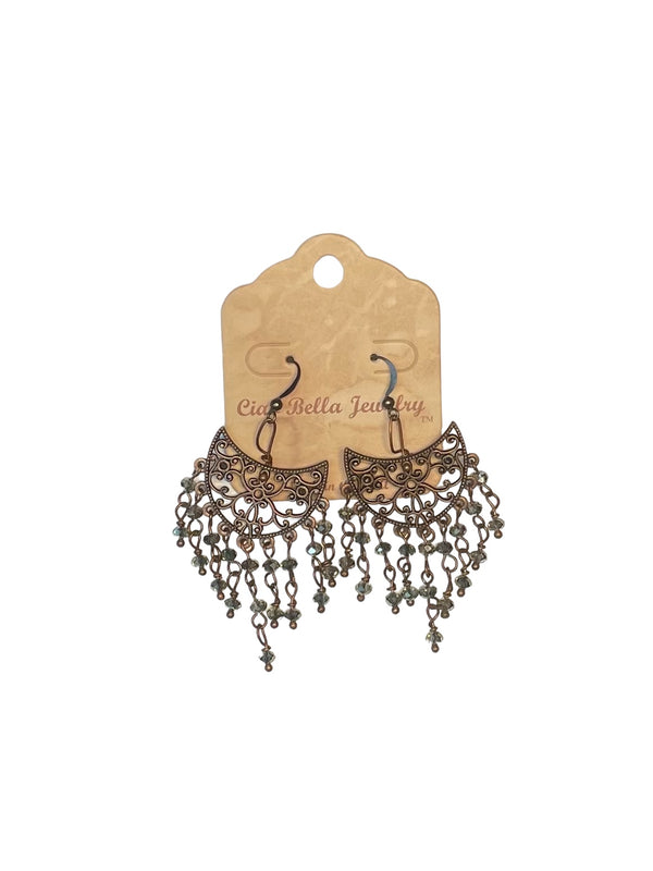 Delicate Smoky Quartz Chandelier Earrings in Copper Filigree