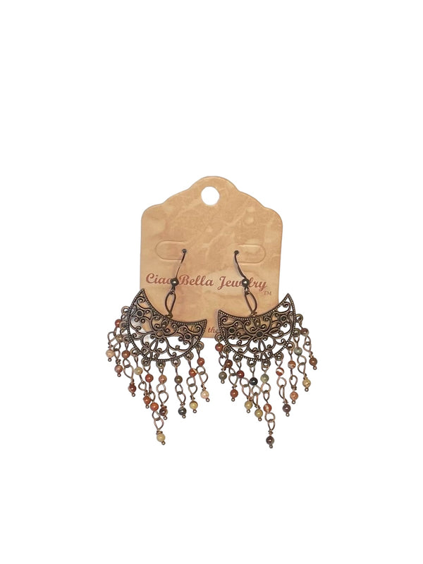 Bohemian Rhapsody: Copper Filigree Chandelier Earrings with Poppy Jasper Mix