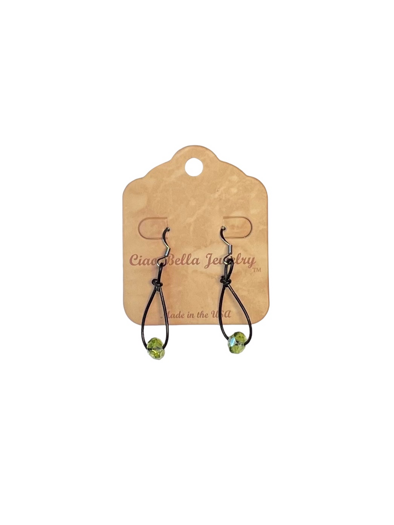 Teardrop Leather Earrings with Light Green Crystal