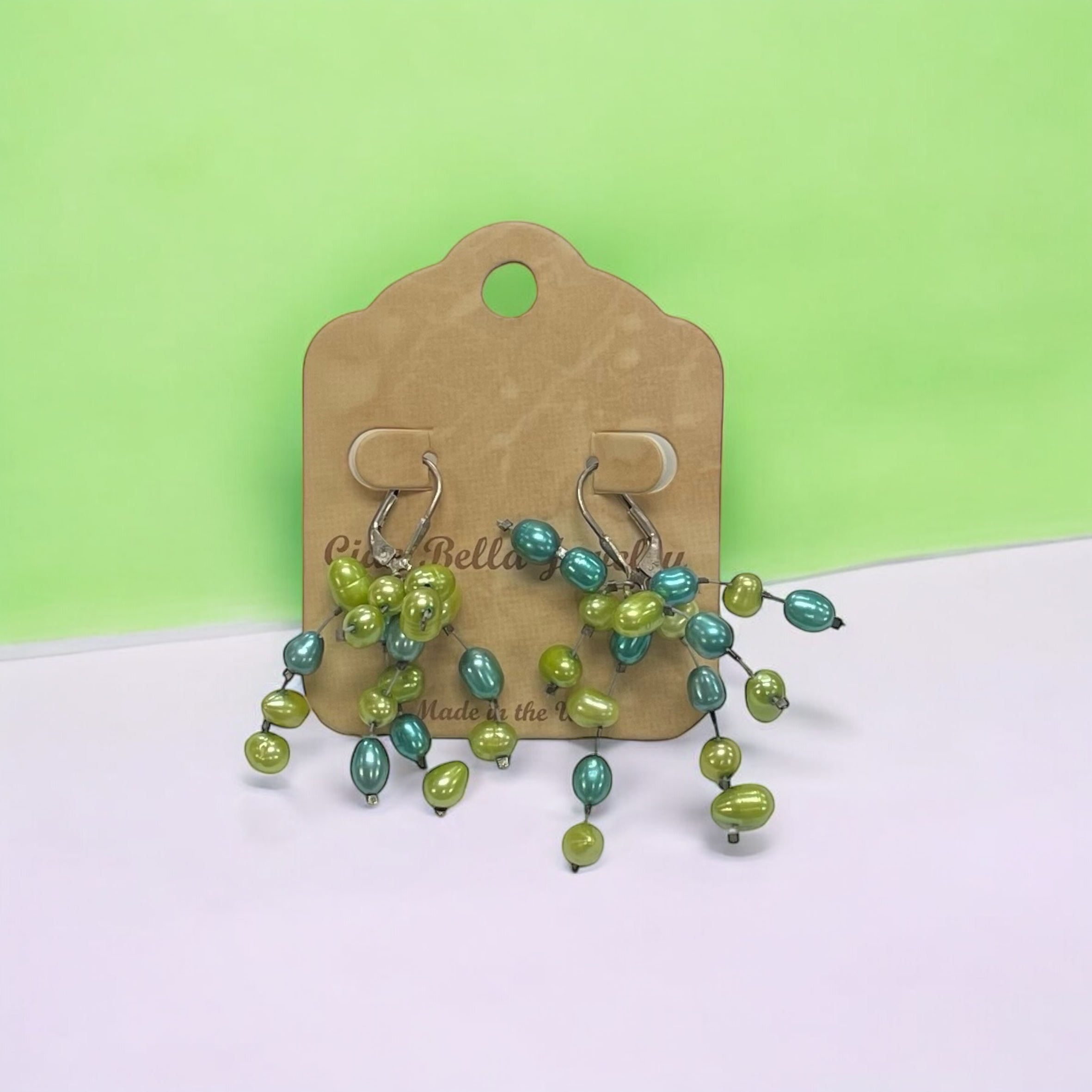 Lime Green & Turquoise Bead Firework Earrings