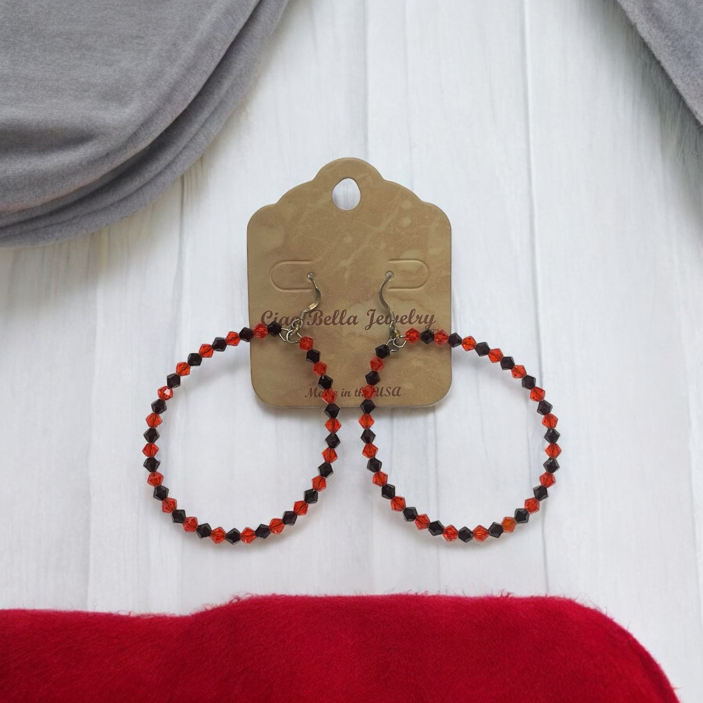 Austrian Crystal Hoop Earrings | Light Siam & Jet