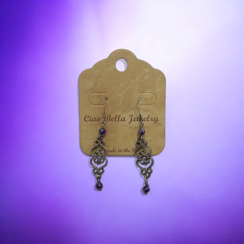 Filigree Dangle Earrings | Gemstone & Crystal Earrings | Stainless Steel | Unique Jewelry
