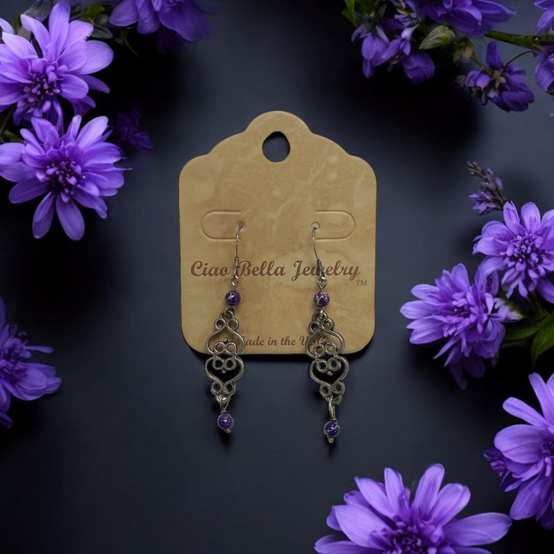 Filigree Dangle Earrings | Gemstone & Crystal Earrings | Stainless Steel | Unique Jewelry