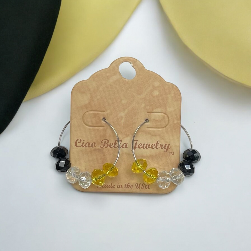Silver Crystal Hoop Earrings | Multicolor Gemstone Hoops