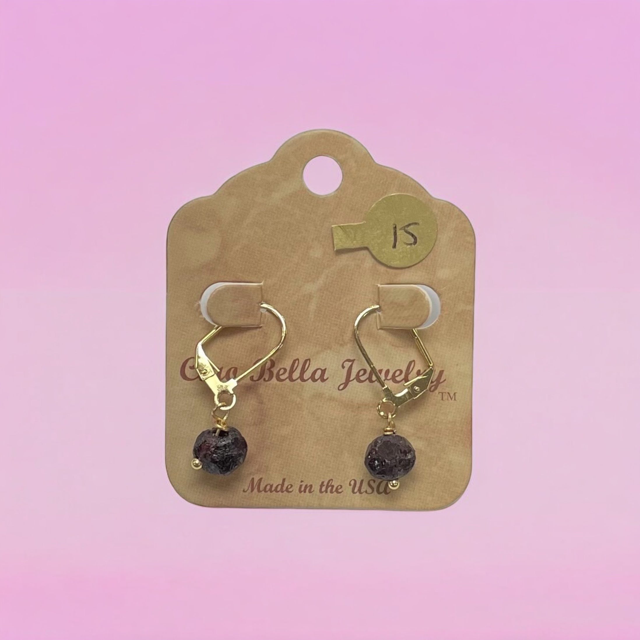 Amethyst Rock Gold Leverback Earrings