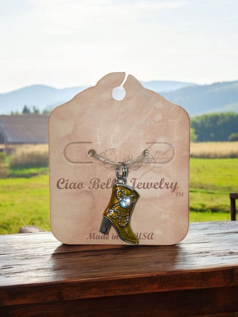 Hand-Painted Gold Boot Charm Necklace