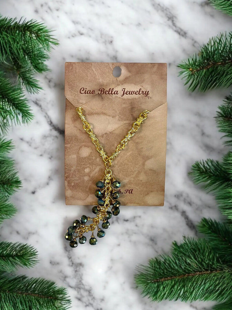 Green Iridescent Cluster Necklace