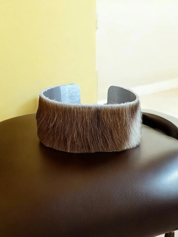 Cowhide Silver Cuff Bracelet