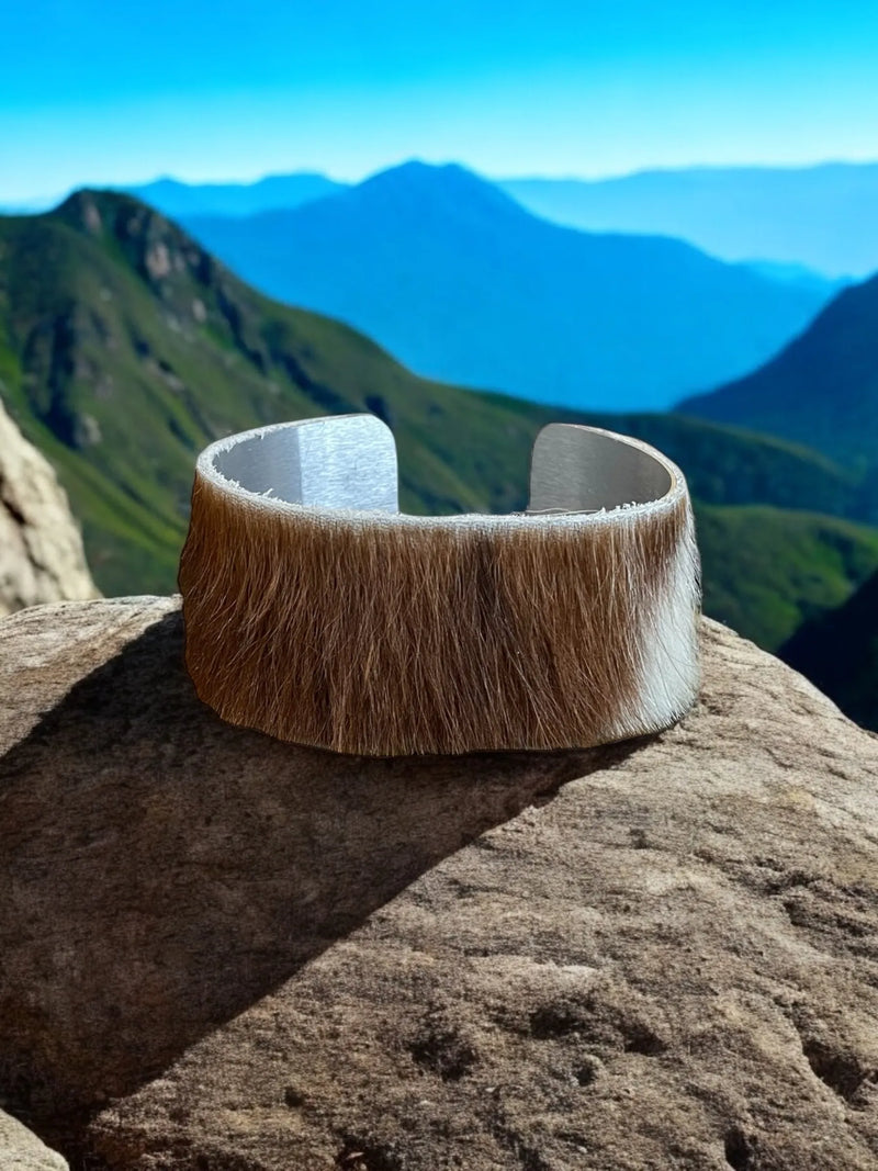 Cowhide Silver Cuff Bracelet