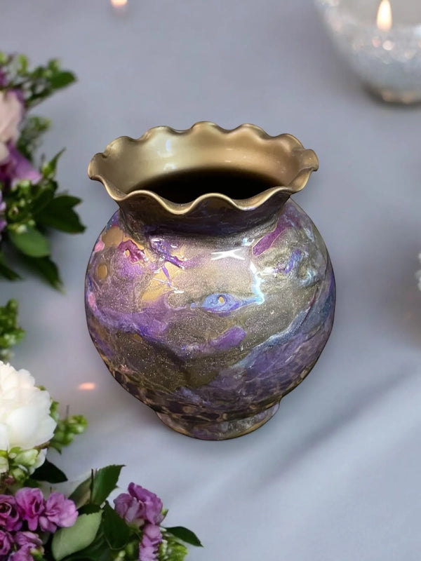 Gold Vase with Purple, Pink, and Blue Resin