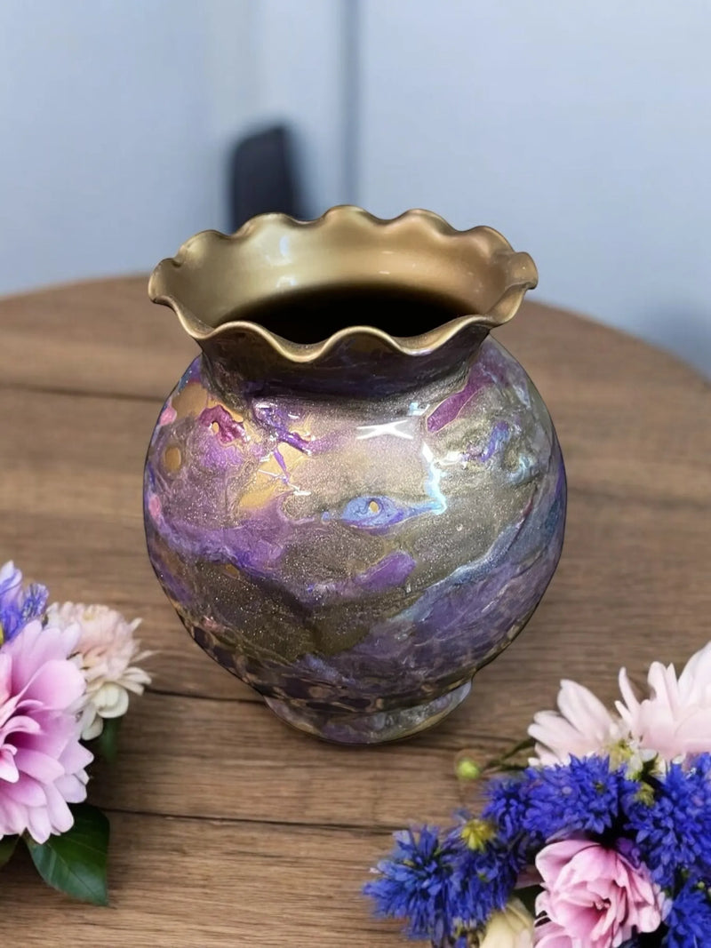 Gold Vase with Purple, Pink, and Blue Resin