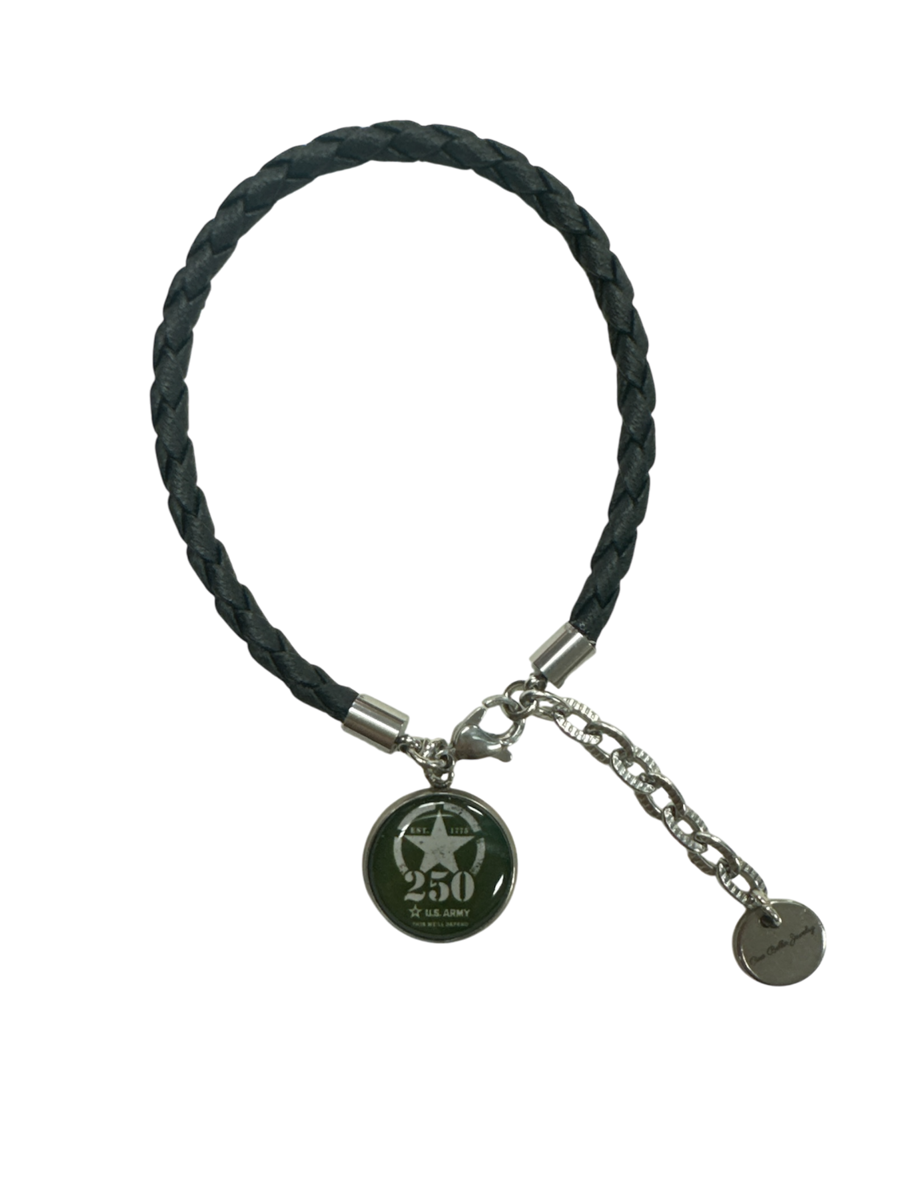 Officially Licensed Military Leather Rope Charm Bracelet – 250th Anniversary -Made n USA (Army, Navy, Marine)