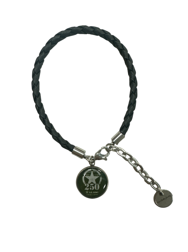 Officially Licensed Military Leather Rope Charm Bracelet – 250th Anniversary Collection (Army, Navy, Marine)
