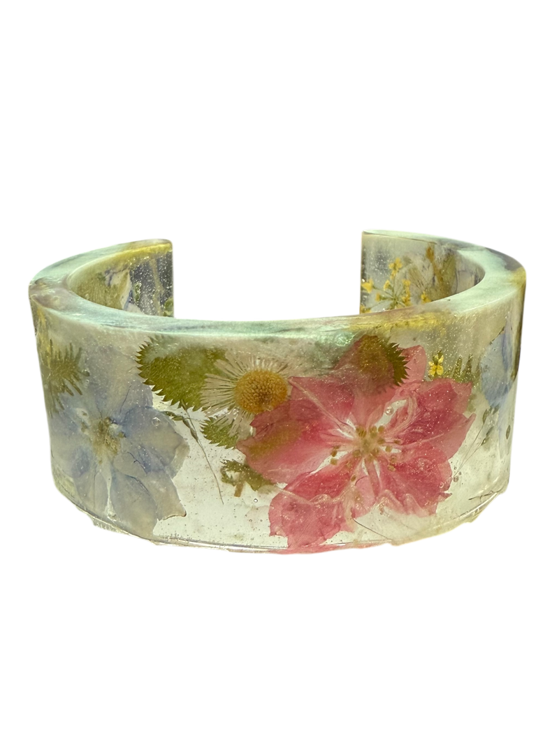 Handmade Resin Flower Cuff Bracelet | Unique Nature Jewelry | Two Color Options