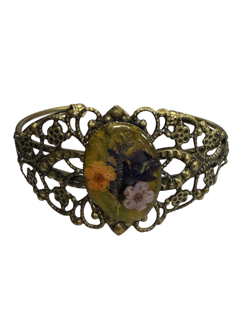 Filigree Bracelet with Flower Oval Centerpiece