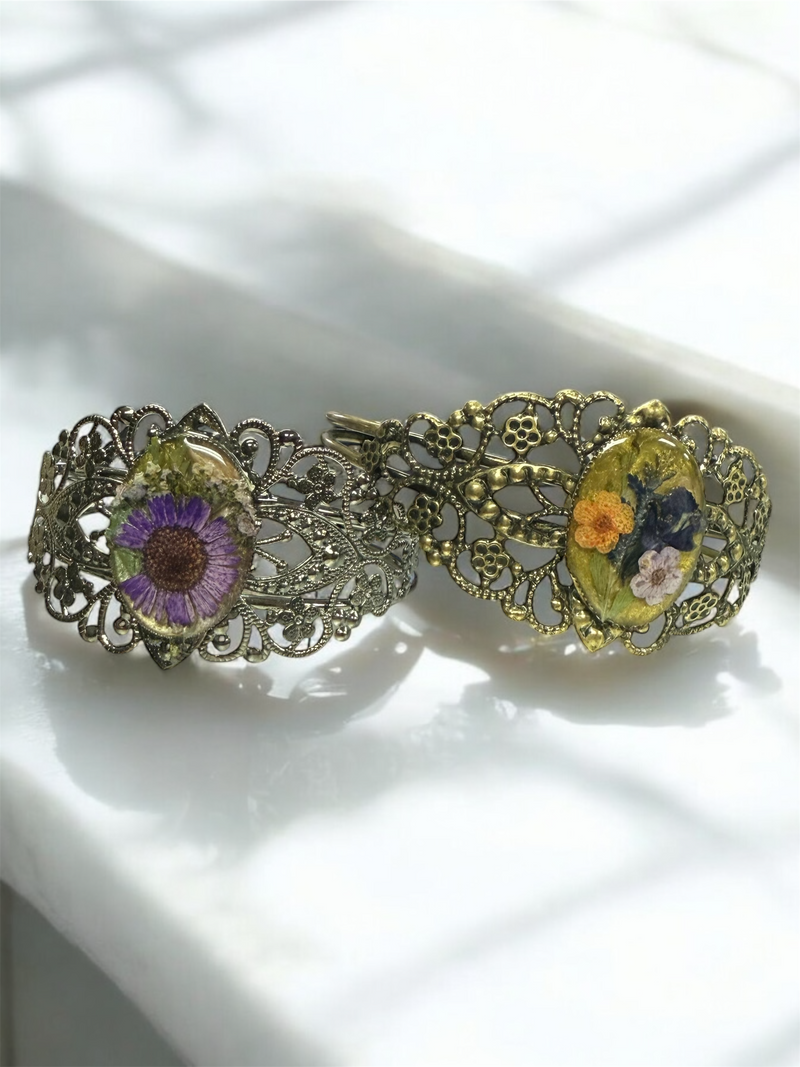 Filigree Bracelet with Flower Oval Centerpiece