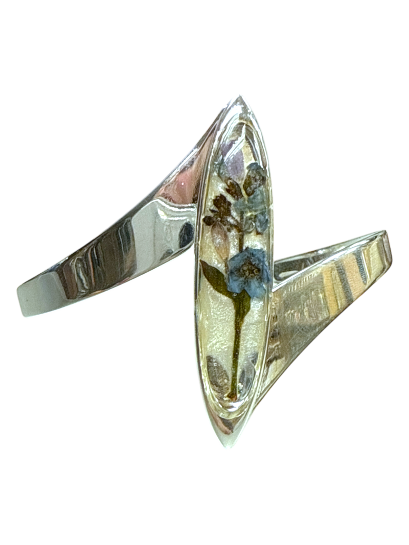 Lavender Floral Resin Ellipse Cuff Bracelet | Unique Handmade Jewelry