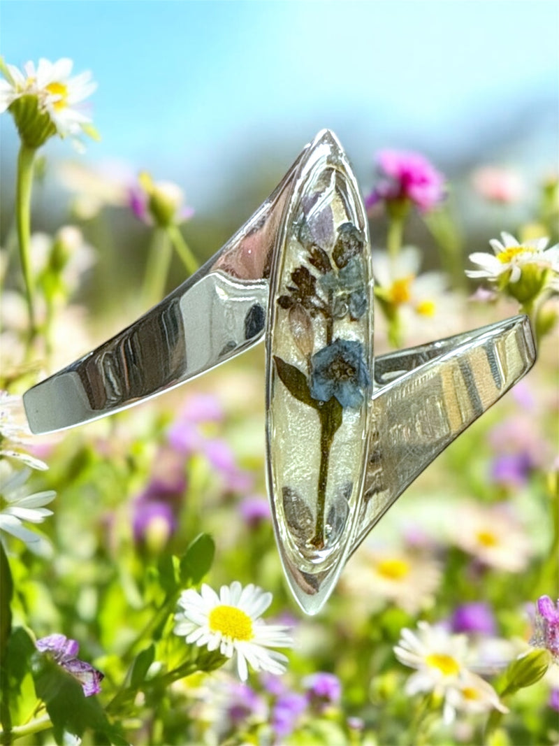 Lavender Floral Resin Ellipse Cuff Bracelet | Unique Handmade Jewelry