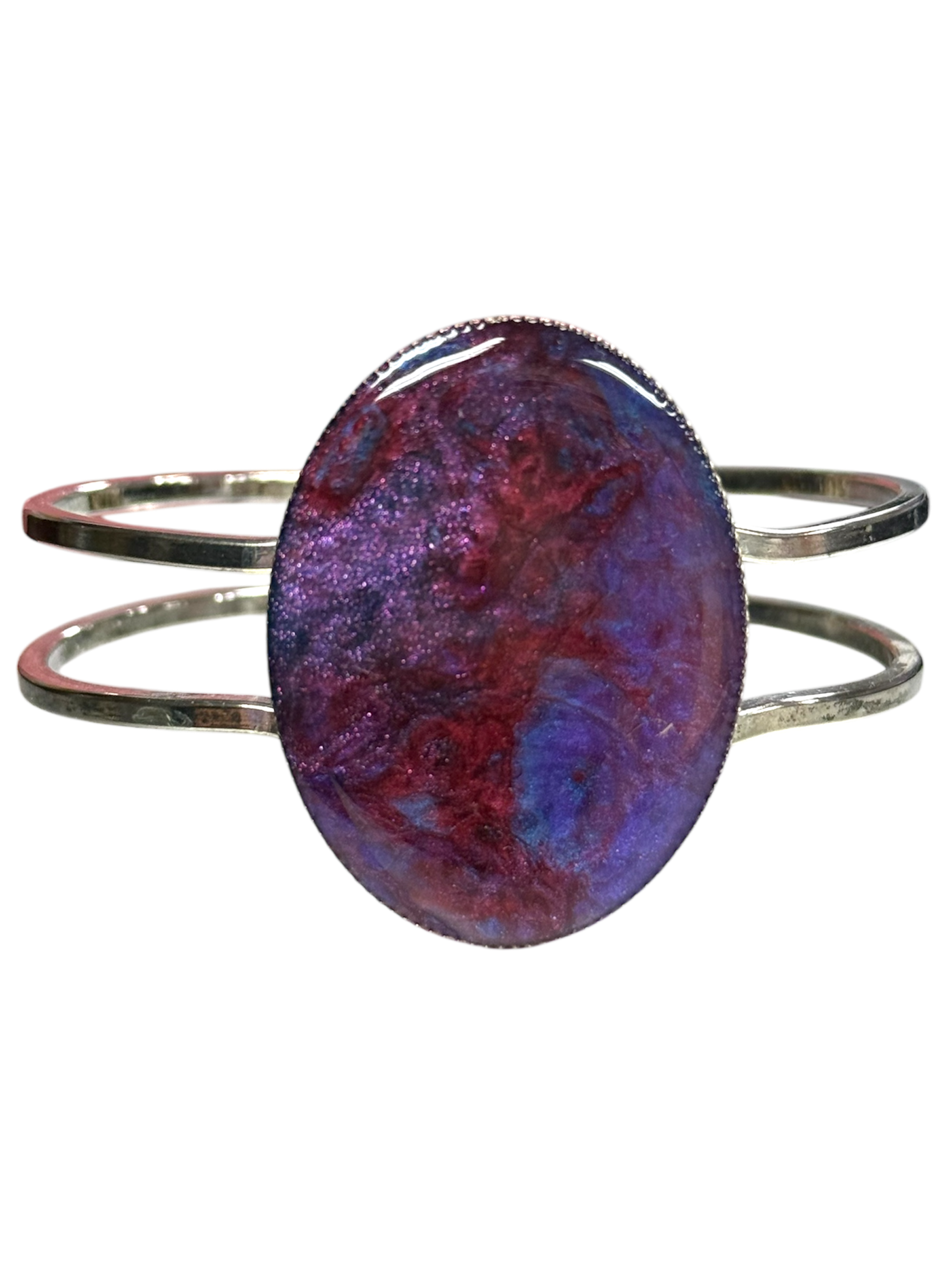 Celestial Nebula Silver Stainless Steel Cuff Bracelet