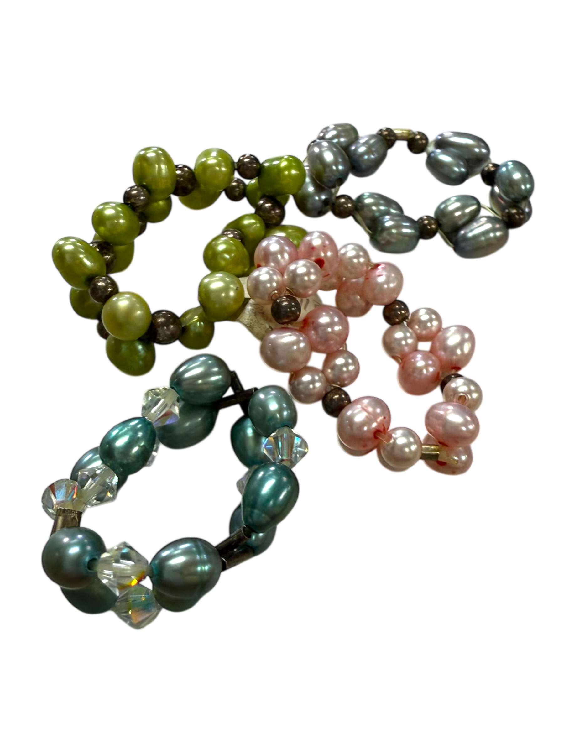 Luminous Pearl Stretch Rings with Sterling Silver Accents