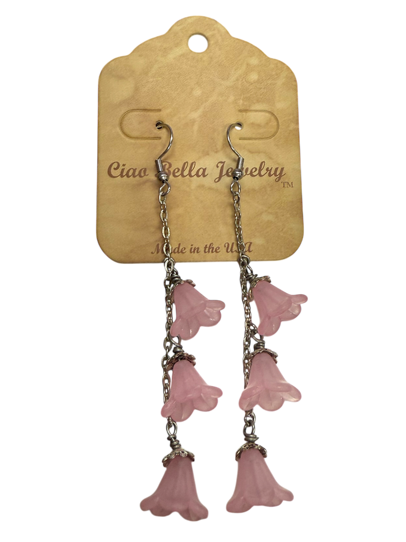 Delicate Lucite Flower Triple Dangle Earrings | Handmade | Assorted Colors