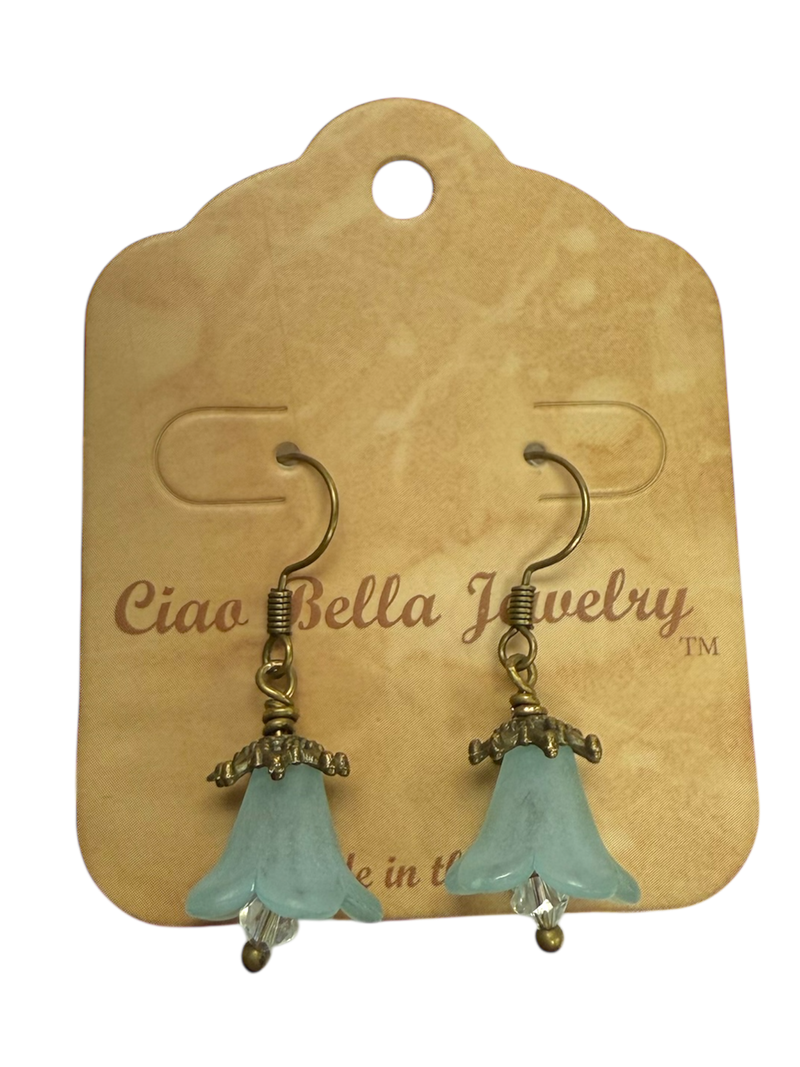 Delicate Lucite Flower Single Dangle Earrings with Austrian Crystal | Handmade | Assorted Colors