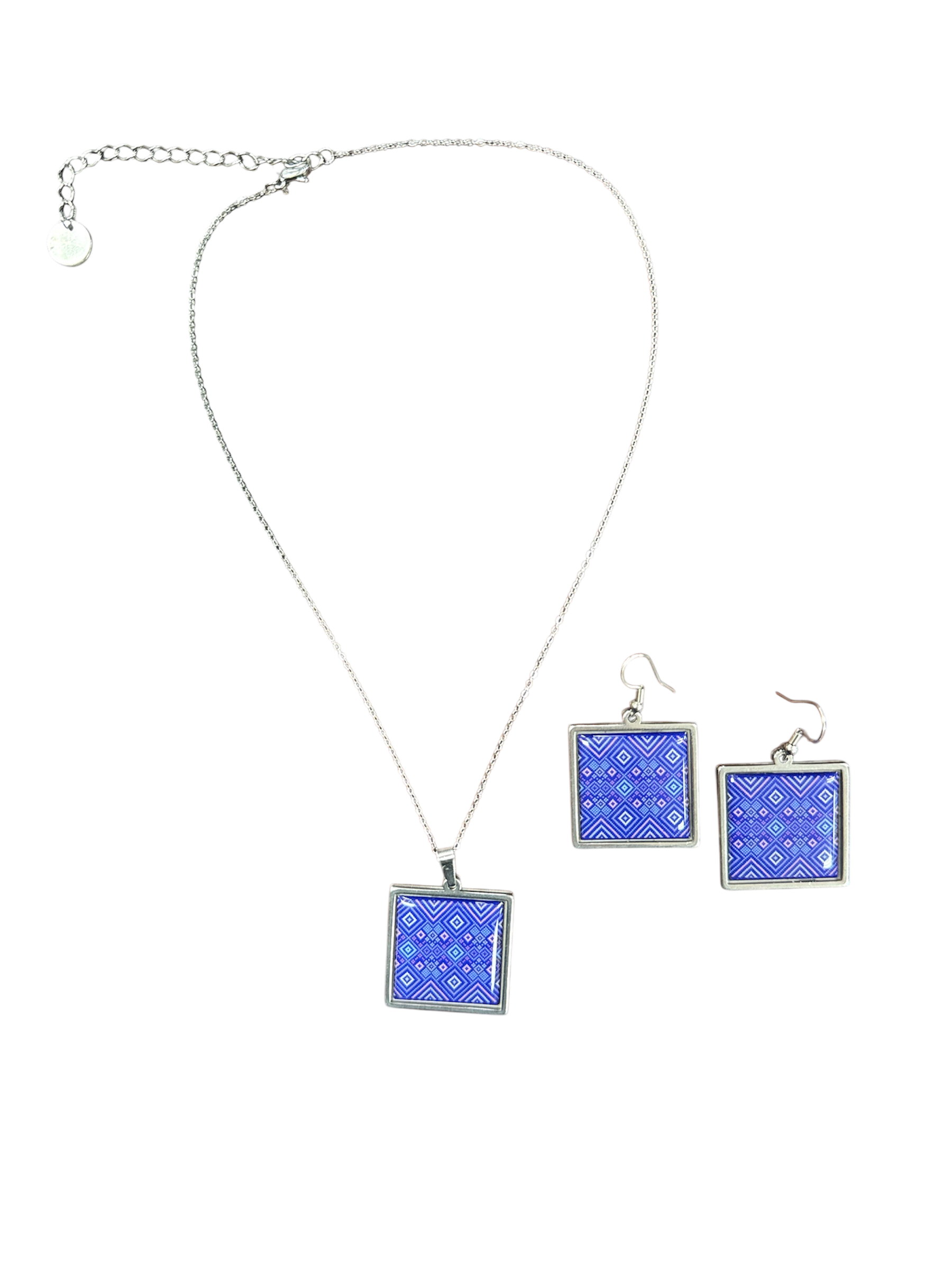Quilt Mosaic Ensemble - Patterned Necklace & Earrings Set