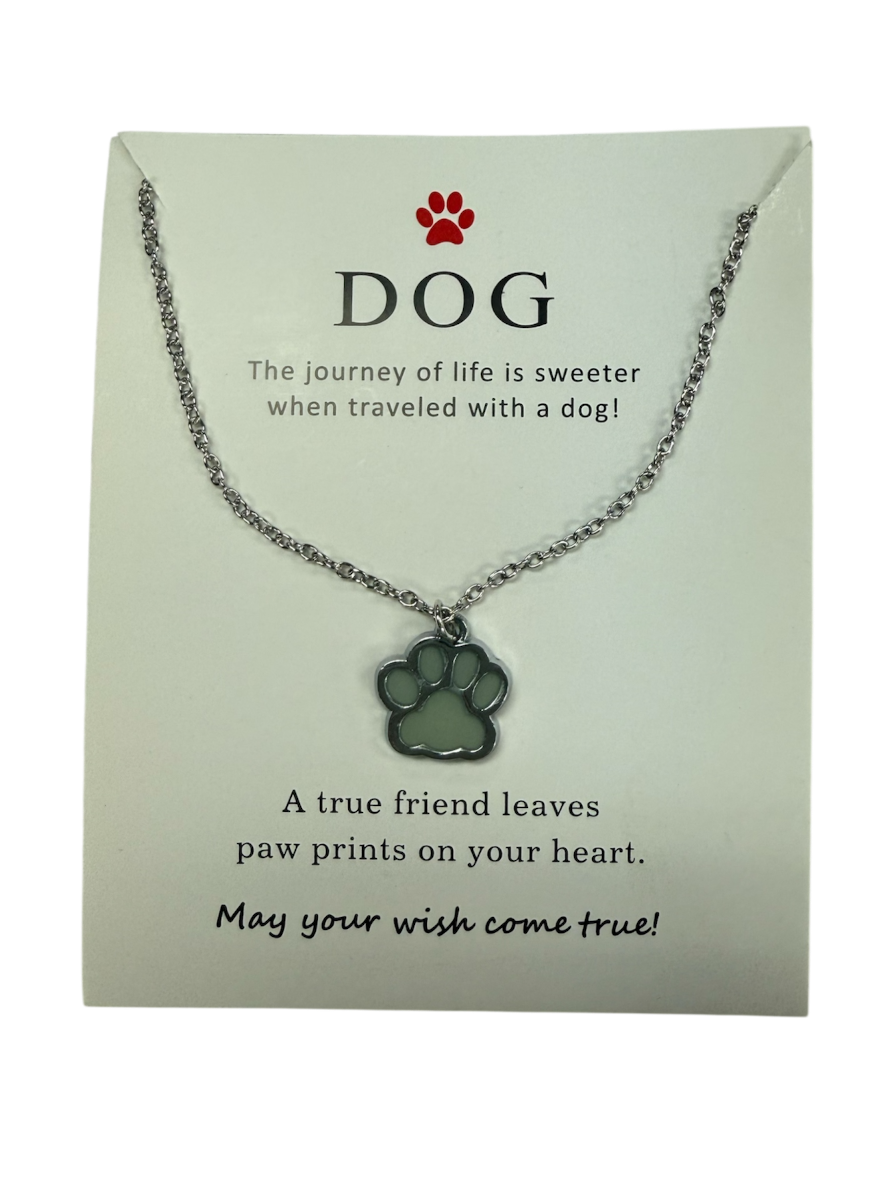 "Journey of a Dog" Glow Paw Print Necklace - Lead & Nickel Free