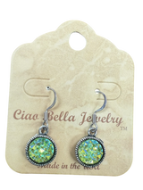 Green & Blue Crystal Jewelry Set, Beaded Bracelet & Druzy Earrings