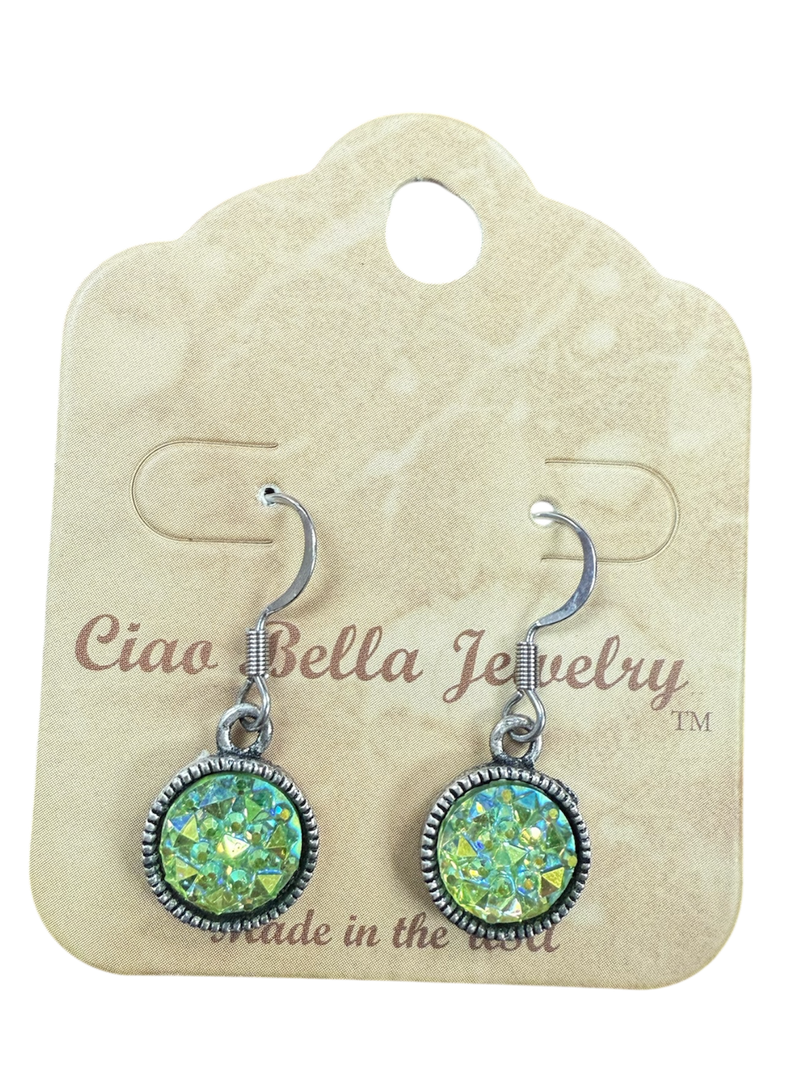 Green & Blue Crystal Jewelry Set, Beaded Bracelet & Druzy Earrings