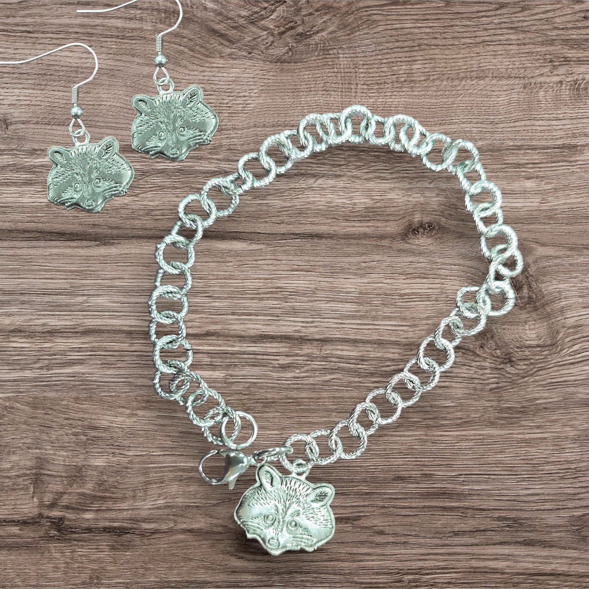 Michelle Marie's Racoon Silver Pewter Charm, Necklace, Bracelet and Earring Sets