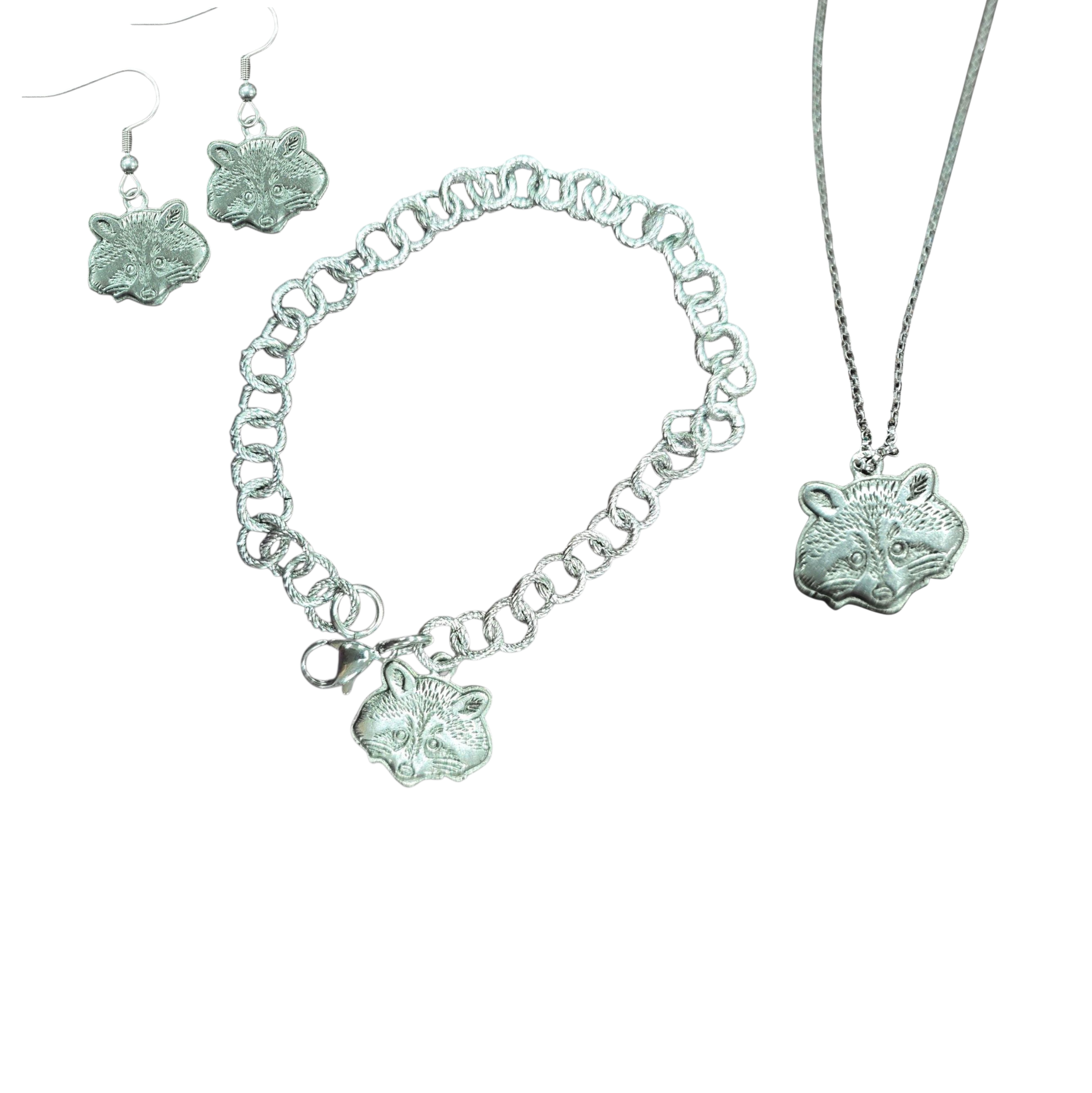 Michelle Marie's Racoon Silver Pewter Charm, Necklace, Bracelet and Earring Sets