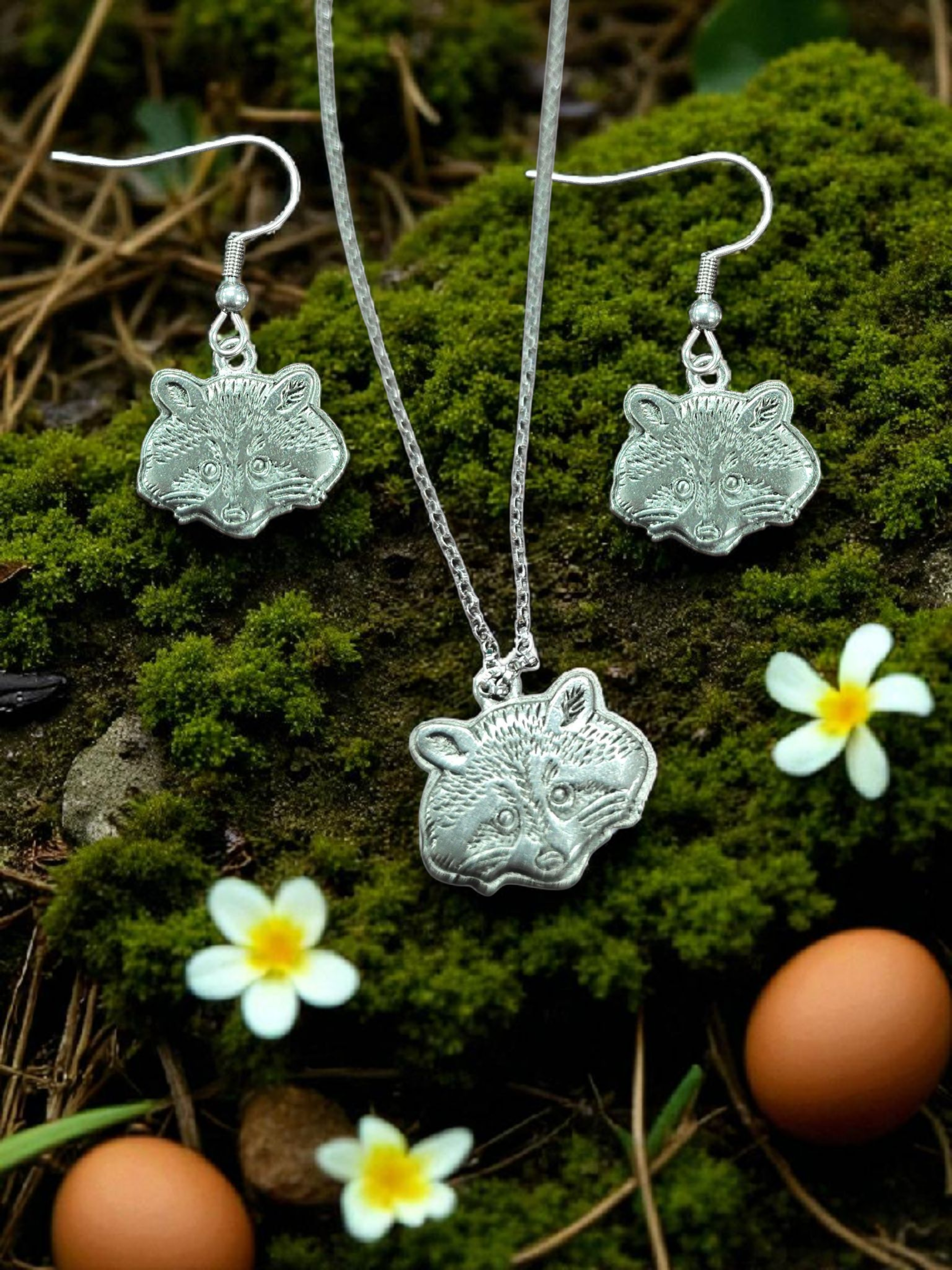 Michelle Marie's Racoon Silver Pewter Charm, Necklace, Bracelet and Earring Sets