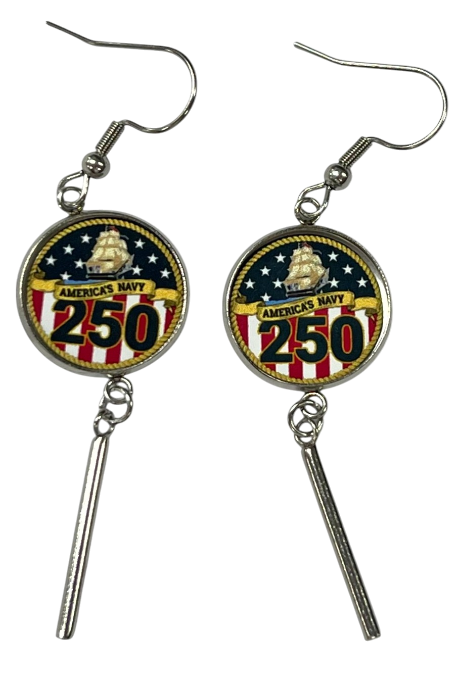 Officially Licensed Military Bar Drop Earrings – 250th Anniversary Collection (Army, Navy, Marine)