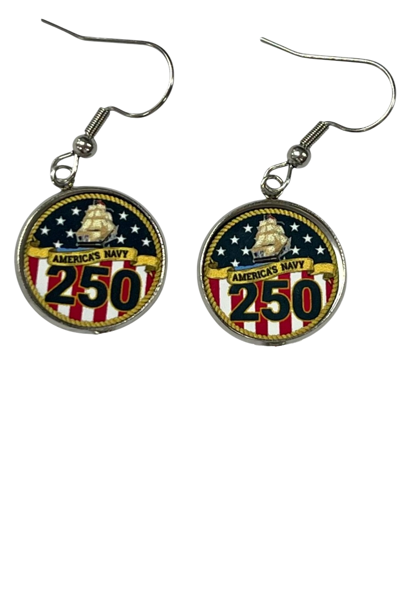 Officially Licensed Military Drop Earrings – 250th Anniversary Collection (Army, Navy, Marine)