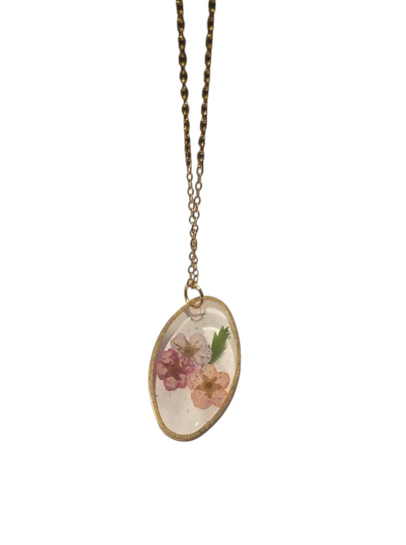 Unique Oval Floating Flower Necklace