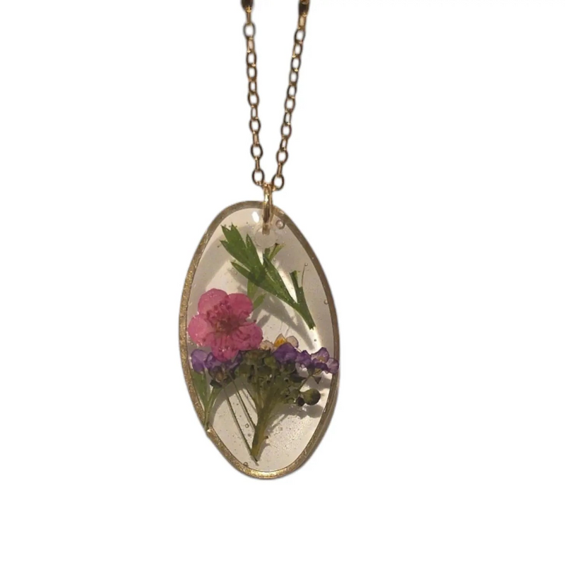 Unique Oval Floating Flower Necklace