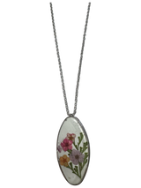 Unique Oval Floating Flower Necklace