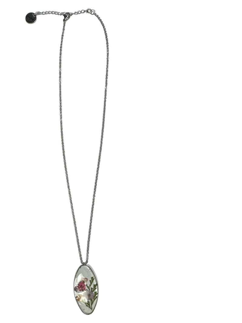 Unique Oval Floating Flower Necklace