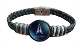 Officially Licensed Space Force Bracelet, Black Leather & Stainless Steel, Perfect Gift for Military Lovers, Gift Boxed, Sizes Available