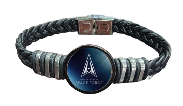 Officially Licensed Space Force Logo Adjustable Leather Bracelet