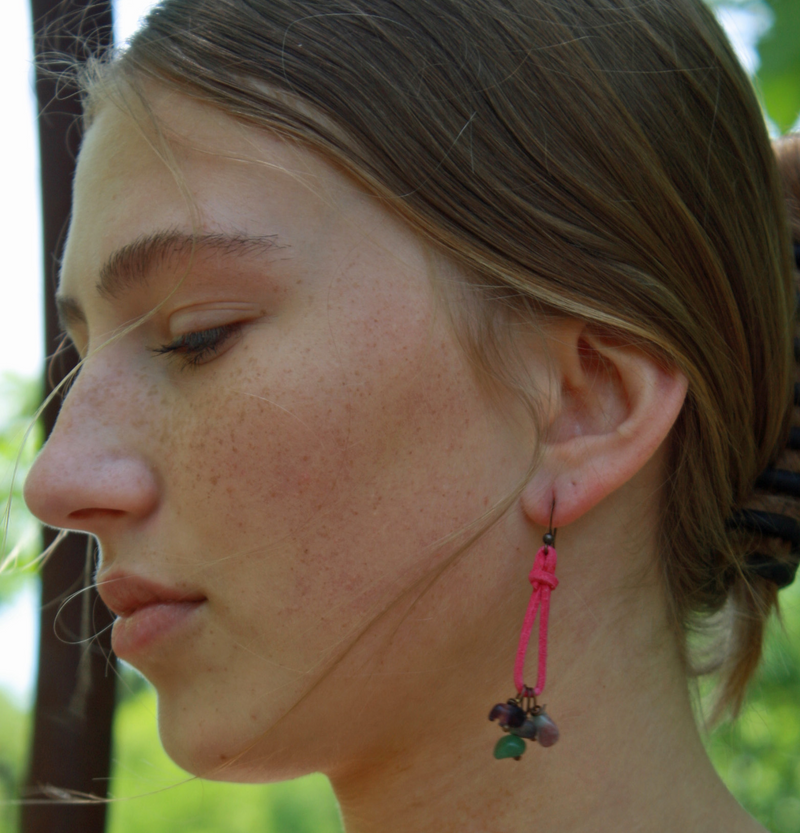 Bohemian Teardrop  Earrings with Stones and Suede by Michelle Marie Boutique