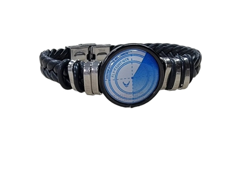 Officially Licensed USAF Braided Leather Bracelet, Patriotic Design, Durable Genuine Black Leather, Multiple Patterns and Sizes Available (Gift Boxed)