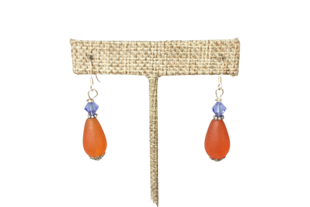 Crystal & Recycled Sea Glass Teardrop Earrings | Team Color Earrings