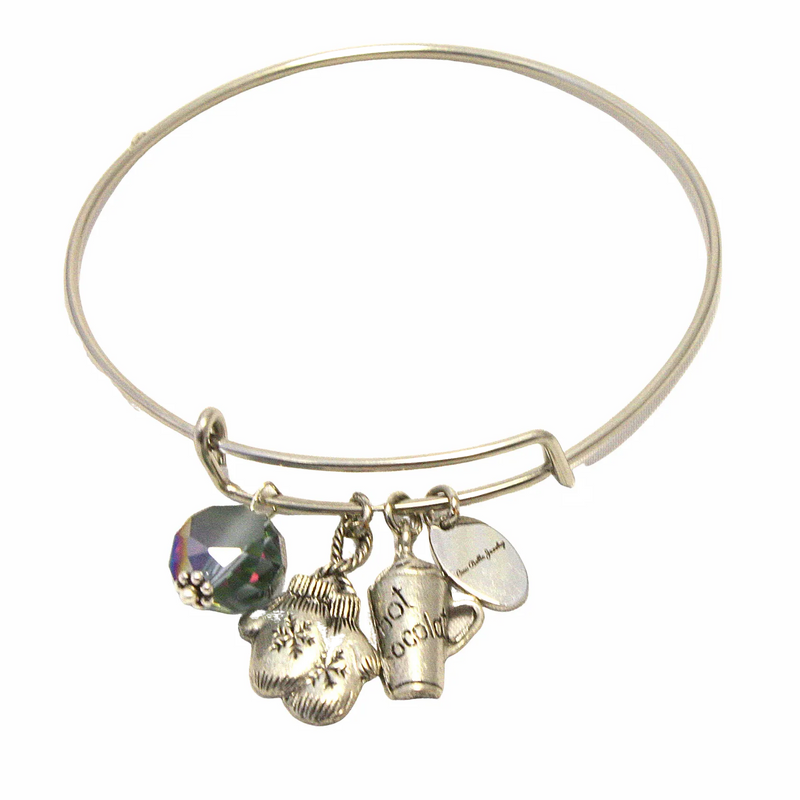Gold Holiday Charm Bangle Bracelet - Festive Christmas Jewelry Gift