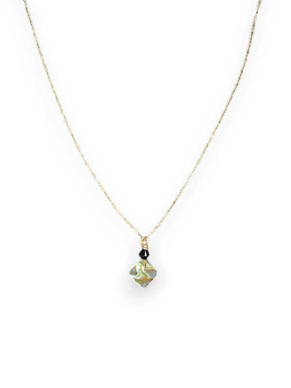 Abalone Shell Pendant  with Black Austrian Crystal Necklace | A Touch of Coastal Elegance