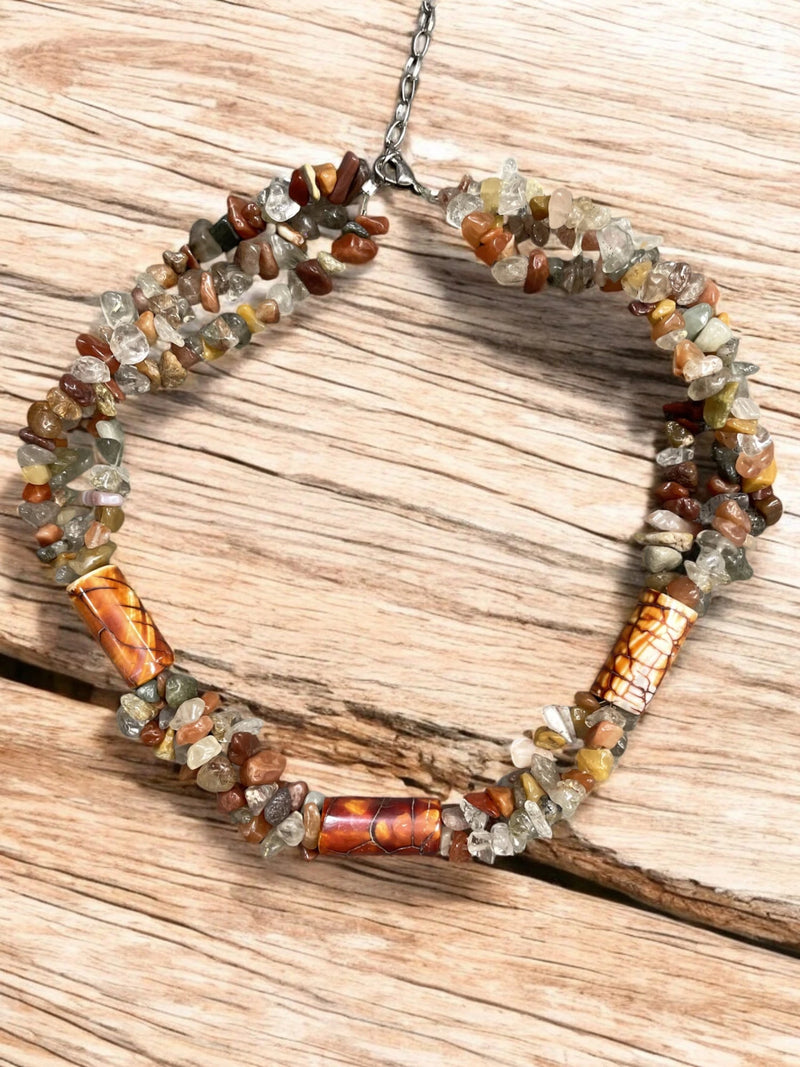 Earthy Agate and Carnelian Chip Necklace | A Natural Beauty