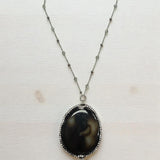 Midnight Majesty Long Agate Pendant Necklace with Crystal Chain