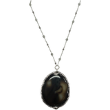 Midnight Majesty Long Agate Pendant Necklace with Crystal Chain
